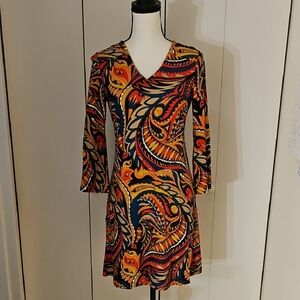 Jude Connally Orange Red V-Neck Bell Sleeve Dress